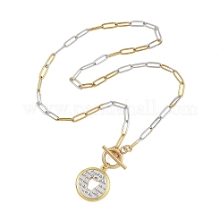 Disco cavo in ottone con ciondolo a cuore Collane con catena a graffetta bicolore in acciaio inossidabile 304 con chiusura a moschettone&nbsp;NJEW-JN06555