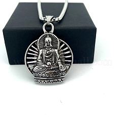 Vintage-Punk-Halsketten mit Buddha-Anhänger aus Edelstahl 304 für Herren&nbsp;MR6737