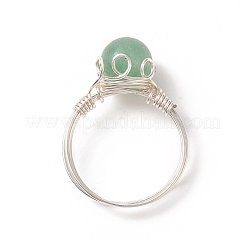 Anello da dito con perline intrecciate in avventurina verde naturale&nbsp;RJEW-TA00066-02