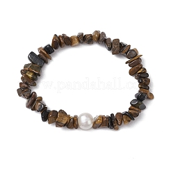 Stretch-Armbänder aus natürlichen Tigerauge-Chips für Frauen&nbsp;BJEW-JB11343-03
