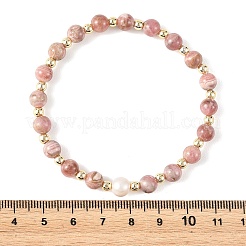 Bracelets extensibles en perles rondes en rhodonite naturelle&nbsp;BJEW-JB14343-02