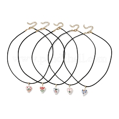 Collier pour femme avec pendentif en porcelaine imprimée en forme de cœur et cordon ciré noir&nbsp;NJEW-JN06482