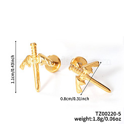 Pendientes de acero inoxidable 304 con forma de espada y alas de circonita cúbica transparente.&nbsp;AE8260-3