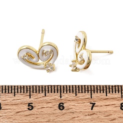 Pendiente de botón con forma de corazón de latón y micro pavé de circonitas cúbicas&nbsp;EJEW-H180-15G