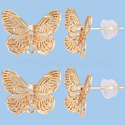 8 pièce de boucles d'oreilles papillon en laiton et strass pour femmes&nbsp;EJEW-BBC0001-91