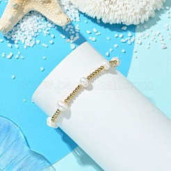 Elastische Armbänder aus Messing und natürlichen Süßwasserzuchtperlen für Damen&nbsp;BJEW-JB13736