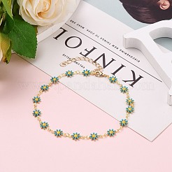 Bracelets de cheville en émail fleur en laiton doré&nbsp;AJEW-AN00333-02
