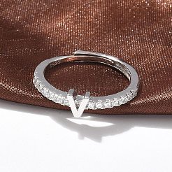 S925 verstellbare Buchstabenringe aus Sterlingsilber für Damen&nbsp;RJEW-M068-01P-V