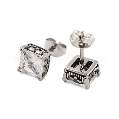 Quadratische Ohrstecker aus chirurgischem Edelstahl 316 mit Pavé-Zirkonia für Damen und Herren&nbsp;EJEW-Z050-03B-AS