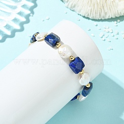 Braccialetti da donna con perline di lapislazzuli naturale e perle keshi.&nbsp;BJEW-JB14007-02