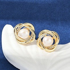 Orecchini a bottone in ottone con perle finte&nbsp;KK-D301-06G