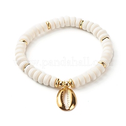 Braccialetti elastici con charm in zirconia cubica a forma di conchiglia per donne adolescenti&nbsp;BJEW-JB06850-02