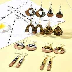 Kits de fabrication de boucles d'oreilles en résine opaque et bois de noyer&nbsp;DIY-FS0007-84