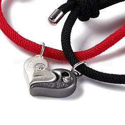 2 stücke 2 farbe kristall strass passende herz charme armbänder set&nbsp;BJEW-E011-02BS