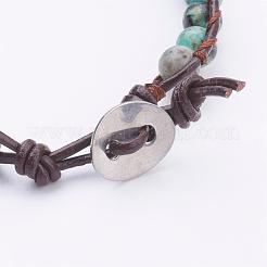 Zwei Schleifen natürliche afrikanische Türkis (Jaspis) Wickelarmbänder&nbsp;BJEW-JB03285-02