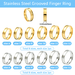 12 stücke 12 stile 201 edelstahl geriffelte finger ring einstellungen&nbsp;RJEW-SC0001-29