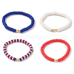 4 Stück 4 Farben Unabhängigkeitstag handgemachte Polymer Clay Heishi Perlen Stretch Armbänder&nbsp;BJEW-TA00642