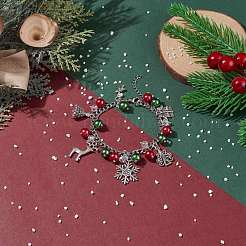 Weihnachtsgeschenkbox & Baum & Schneeflocke & Rentier Legierung Bettelarmband mit Glasperle&nbsp;BJEW-TA00097