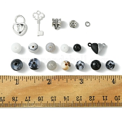 DIY-Sets zur Schmuckherstellung für Paare aus Legierung und runder natürlicher weißer Jade und Obsidian und Crackle-Achat und synthetischen Howlithperlen&nbsp;DIY-FS0007-49