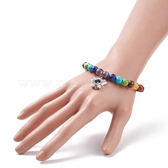 Bracelet extensible en perles rondes en bois naturel et pierres précieuses mélangées&nbsp;BJEW-JB08207