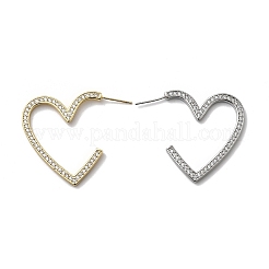 Micro cuore ottone spianare orecchini zirconi&nbsp;EJEW-F395-01A