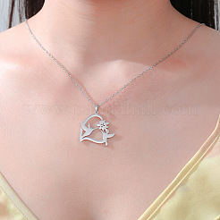 Collar de cadena tipo cable con colgante de corazón y pájaros de acero inoxidable 304 para el Día de la Madre para mujer&nbsp;FS-WG7A94E-01