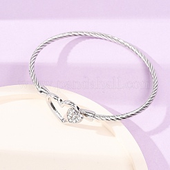 Bracelets manchettes en acier inoxydable 304 avec strass en forme de cœur pour femmes&nbsp;SA-CBA2192-06P
