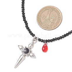 Collar con colgante de cruz gótica de aleación de esmalte y lágrima roja&nbsp;NJEW-JN05827