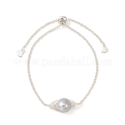 Bracciale con cursore a maglie di perle naturali&nbsp;BJEW-JB09449-02