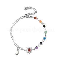 Braccialetti con catena di perline di pietre preziose chakra e catena a graffetta in acciaio inossidabile 304&nbsp;BJEW-JB14411-01