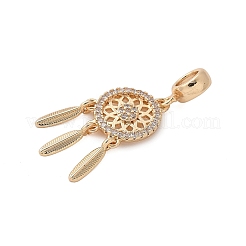 Messing Mikro Pflaster klar Zirkonia gewebte Web / Netz mit Feder europäischen Anhänger Charms&nbsp;KK-A244-04G