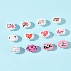 40 pièce 12 styles de perles européennes en bois imprimées sur le thème de la fête des mères&nbsp;WOOD-FS0001-41
