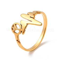 Bague en acier inoxydable avec placage ionique (IP) 201 pour femme avec battement de cœur et signe de paix&nbsp;RJEW-G266-37G