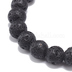 Bracciale elasticizzato con perline in pietra lavica naturale ed ematite sintetica&nbsp;BJEW-JB08689-02