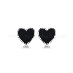 Pendientes de moda dulces en forma de corazón de ágata negra plateada s925&nbsp;AK6007