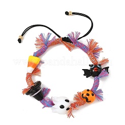 Braccialetti di perline intrecciate di Halloween fatti a mano in vetro lavorato a lume con fantasmi&nbsp;BJEW-TA00771