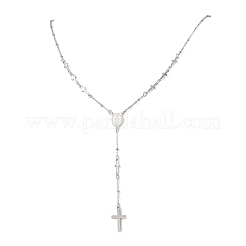 Colliers chapelet avec pendentif croix vierge en acier inoxydable 304&nbsp;NJEW-JN05416