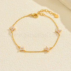 Elegante florale Gliederarmbänder aus Messing mit Pavé-Fassung aus klaren Zirkonia&nbsp;DF1252