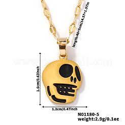 Stilvolle Halloween-Totenkopf 304 Edelstahl schwarz Emaille Anhänger gesprenkelt Kette Halsketten&nbsp;IJ5988