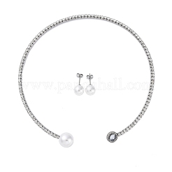 Runde Ohrstecker aus Kunstperlen aus Kunststoff und Halsketten-Sets mit Manschetten und Strassen&nbsp;SJEW-U003-03P