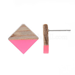 Orecchini a bottone in resina trasparente e legno&nbsp;EJEW-N017-005A-A06