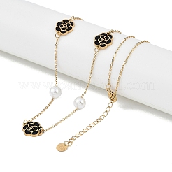 Colliers avec pendentif en forme de fleur en émail noir et acier inoxydable 304 plaqué ion (IP) pour femmes&nbsp;NJEW-M078-09G