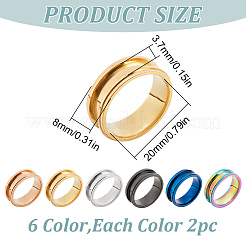 12 Stück 6 Farben 201 Edelstahl geriffelte Fingerring-Einstellungen&nbsp;STAS-FH0002-05