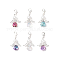 Décorations suspendues en verre et perles de verre en forme d'ange en forme de cœur&nbsp;HJEW-JM03773-02