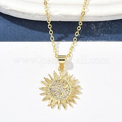 Colliers pendentif soleil en laiton micro pavé en zircone cubique transparente pour femmes&nbsp;NJEW-S449-05A-G
