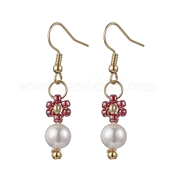 Fiore in vetro ottone con orecchini pendenti rotondi&nbsp;EJEW-MZ00441