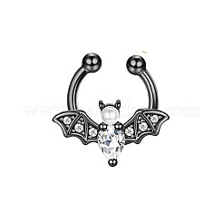 Anneaux de nez à clipser en acier inoxydable 316L avec zircone cubique transparente en forme de chauve-souris d'Halloween&nbsp;WG4B0C3-04