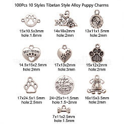 100 pz 10 stili ciondoli cucciolo in lega stile tibetano&nbsp;TIBEP-CJ0001-46
