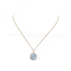 Collana con ciondolo esagonale avvolto in acquamarina naturale con catene in acciaio inossidabile 304&nbsp;NJEW-JN04022