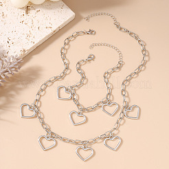 Sets aus Armbändern und Halsketten mit hohlen Herzanhängern aus einer Legierung für Damen&nbsp;WG7A643-01